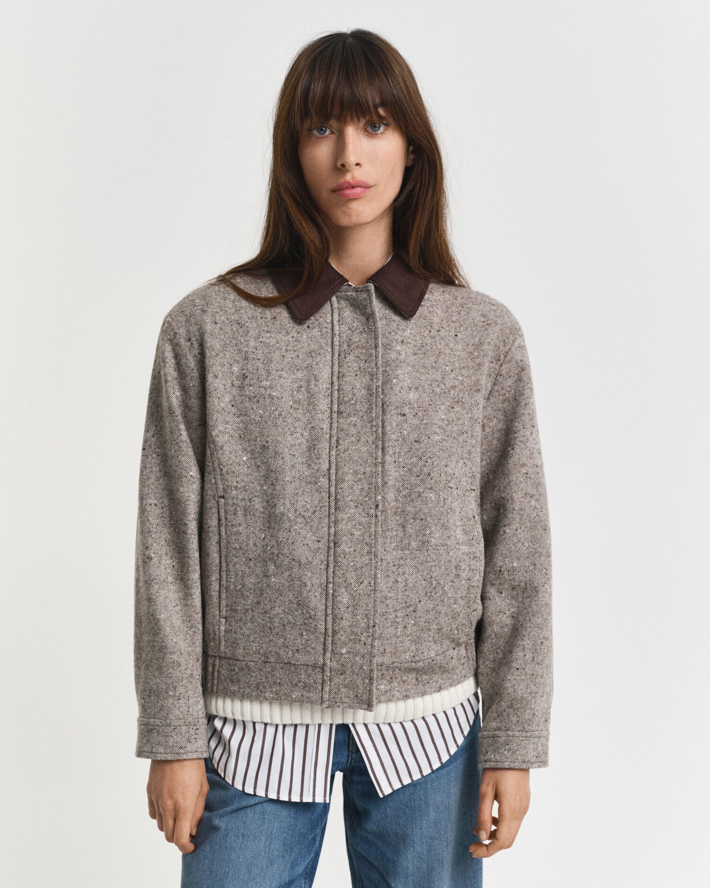 Veste en laine à col contrastant