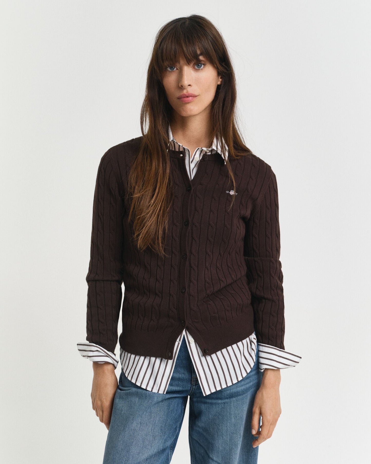 Cardigan aus Stretch-Baumwoll-Zopfstrick