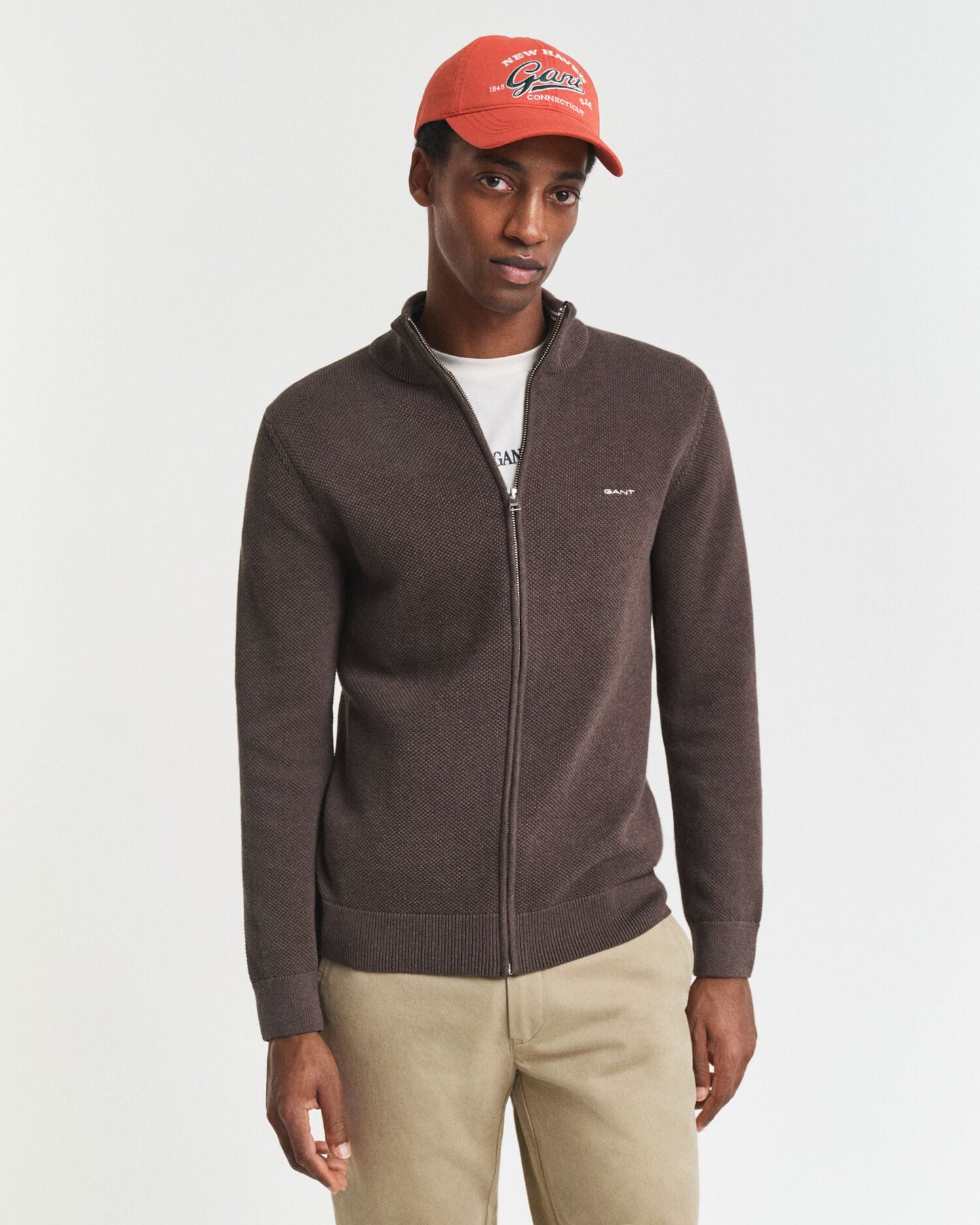 Baumwoll-Piqué-Strickjacke mit Reißverschluss