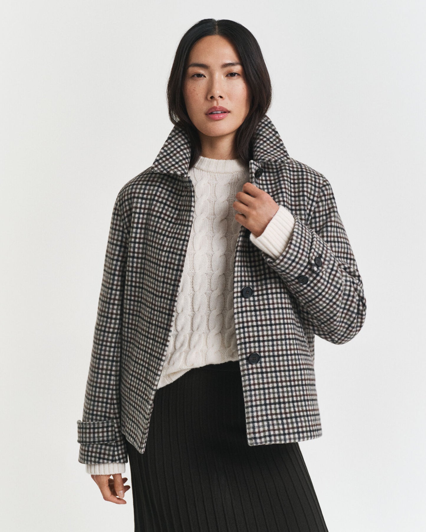 Manteau court en laine mélangée à carreaux
