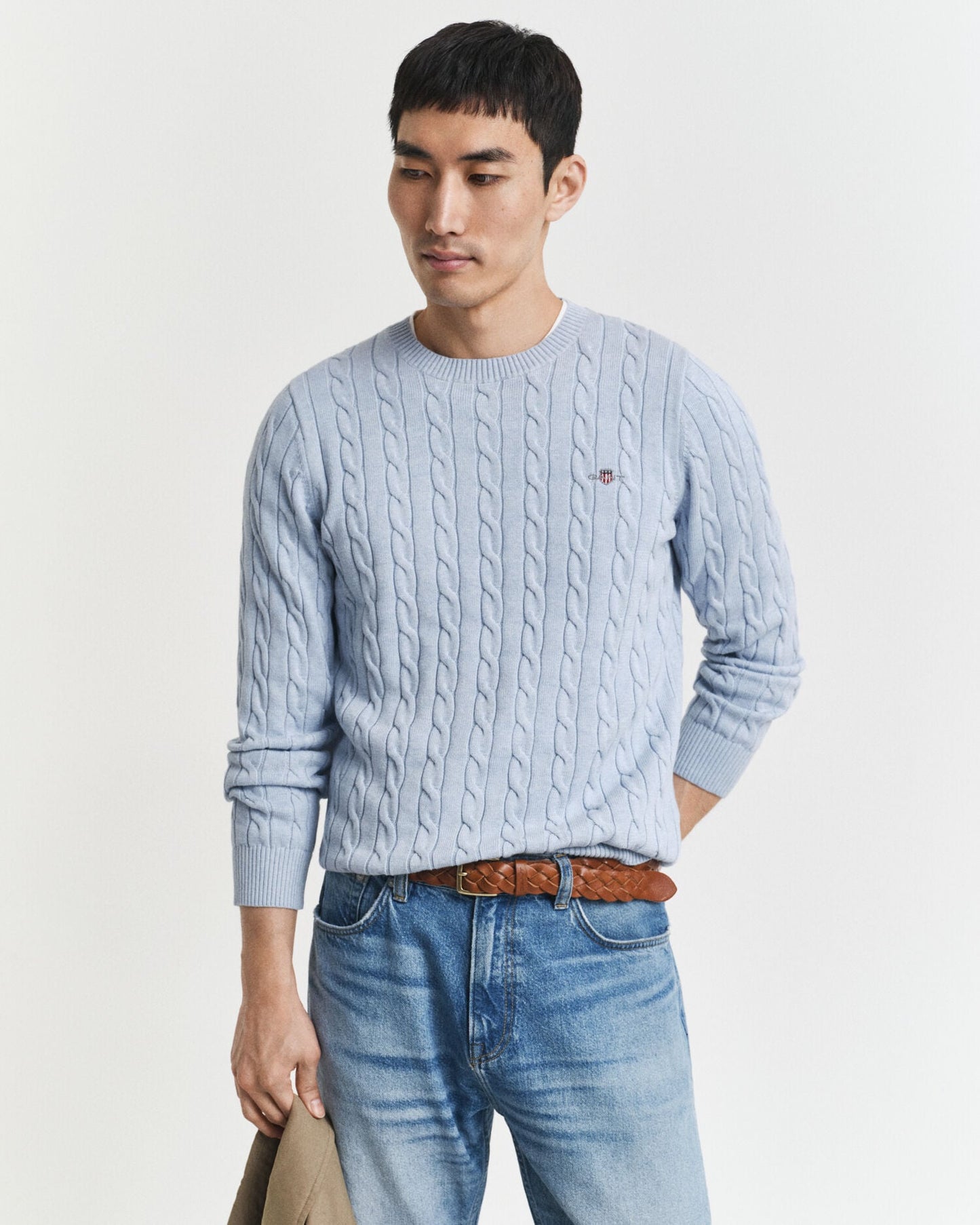 Pull col rond en maille torsadée de coton