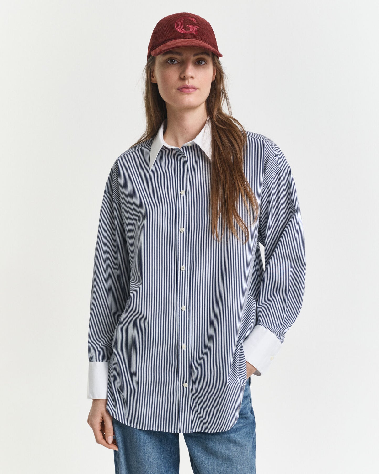 Chemise rayée ample à col contrastant