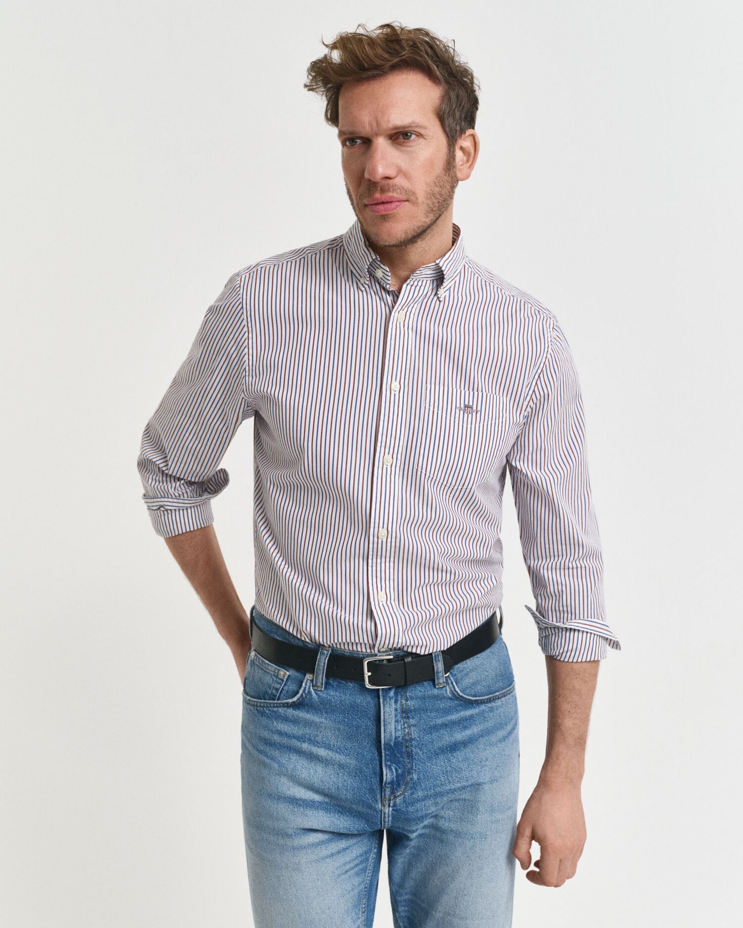 Chemise Popeline Classique Rayée Coupe Droite