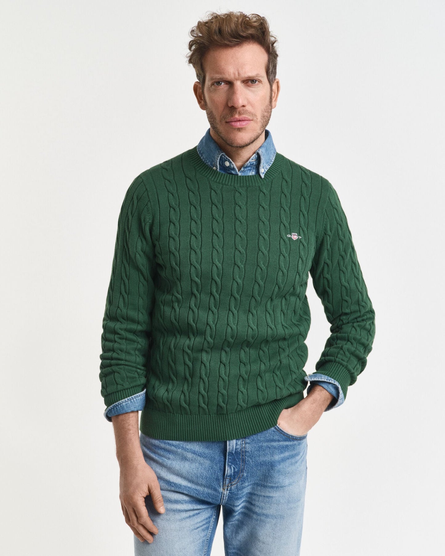 Pull col rond en maille torsadée de coton