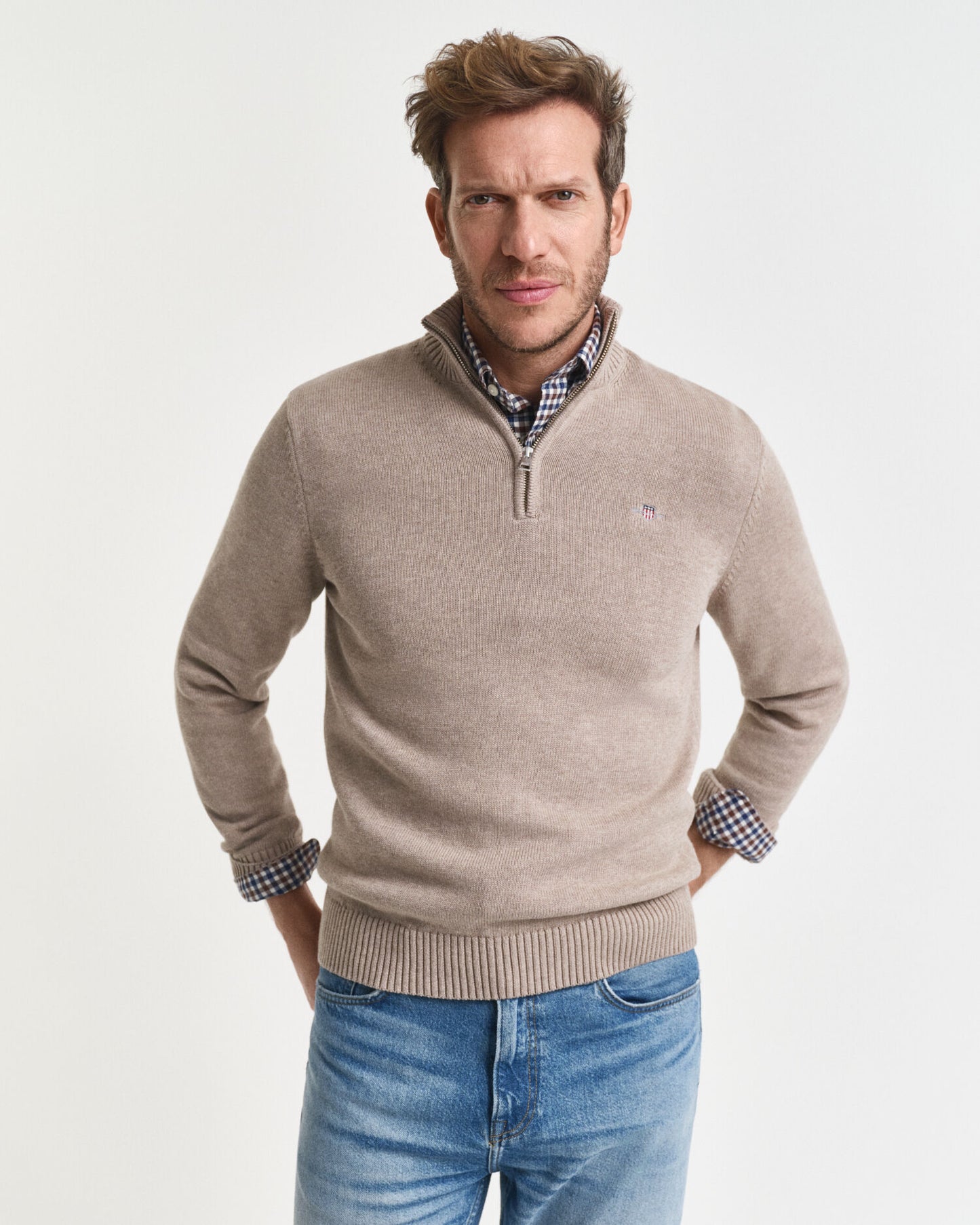 Pull demi-zippé en coton décontracté