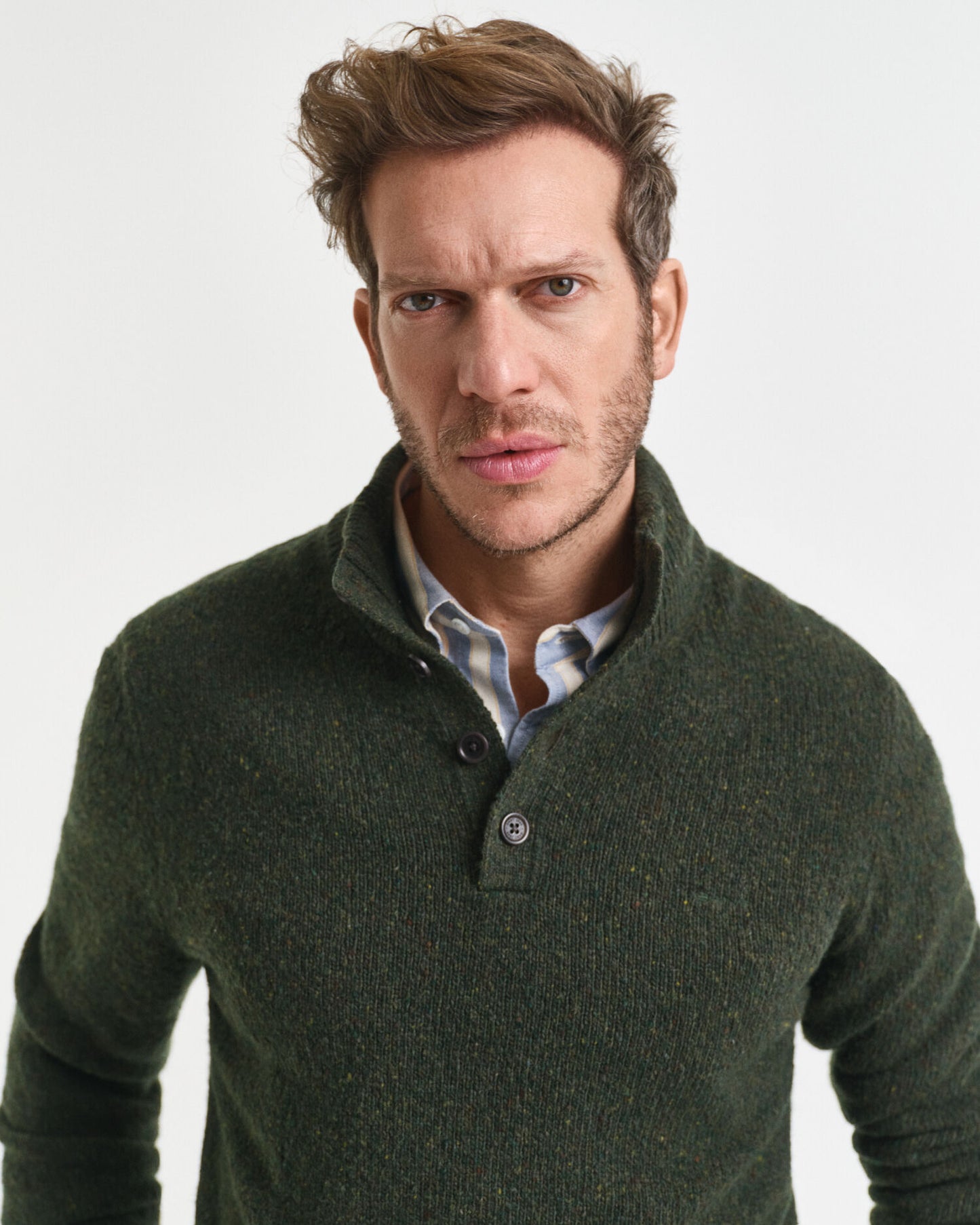 Pullover mit halbem Knopfverschluss, Wollmischung und Noppen