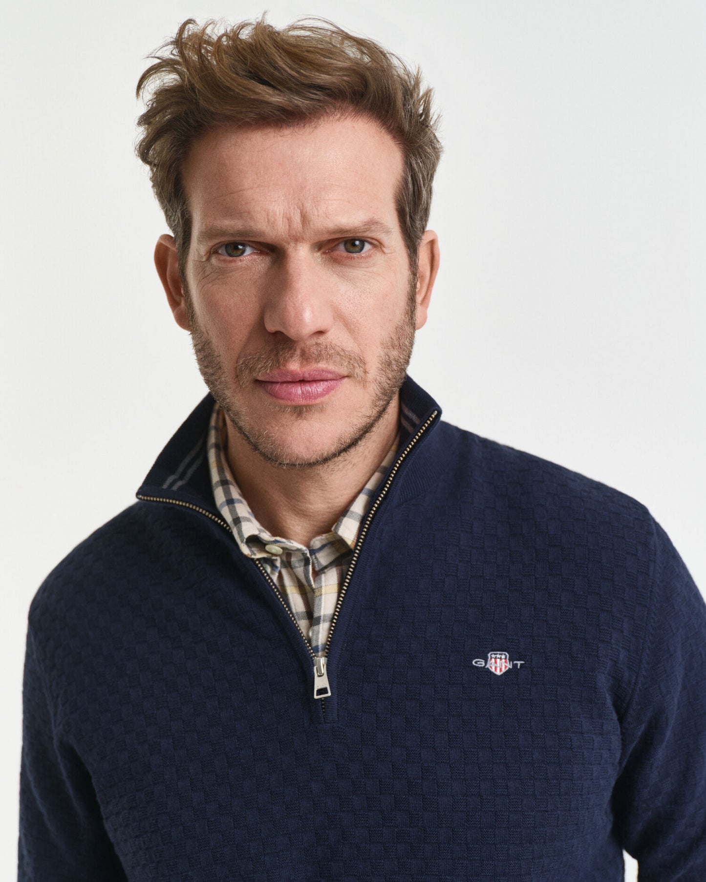 Pull demi-zip micro-texturé