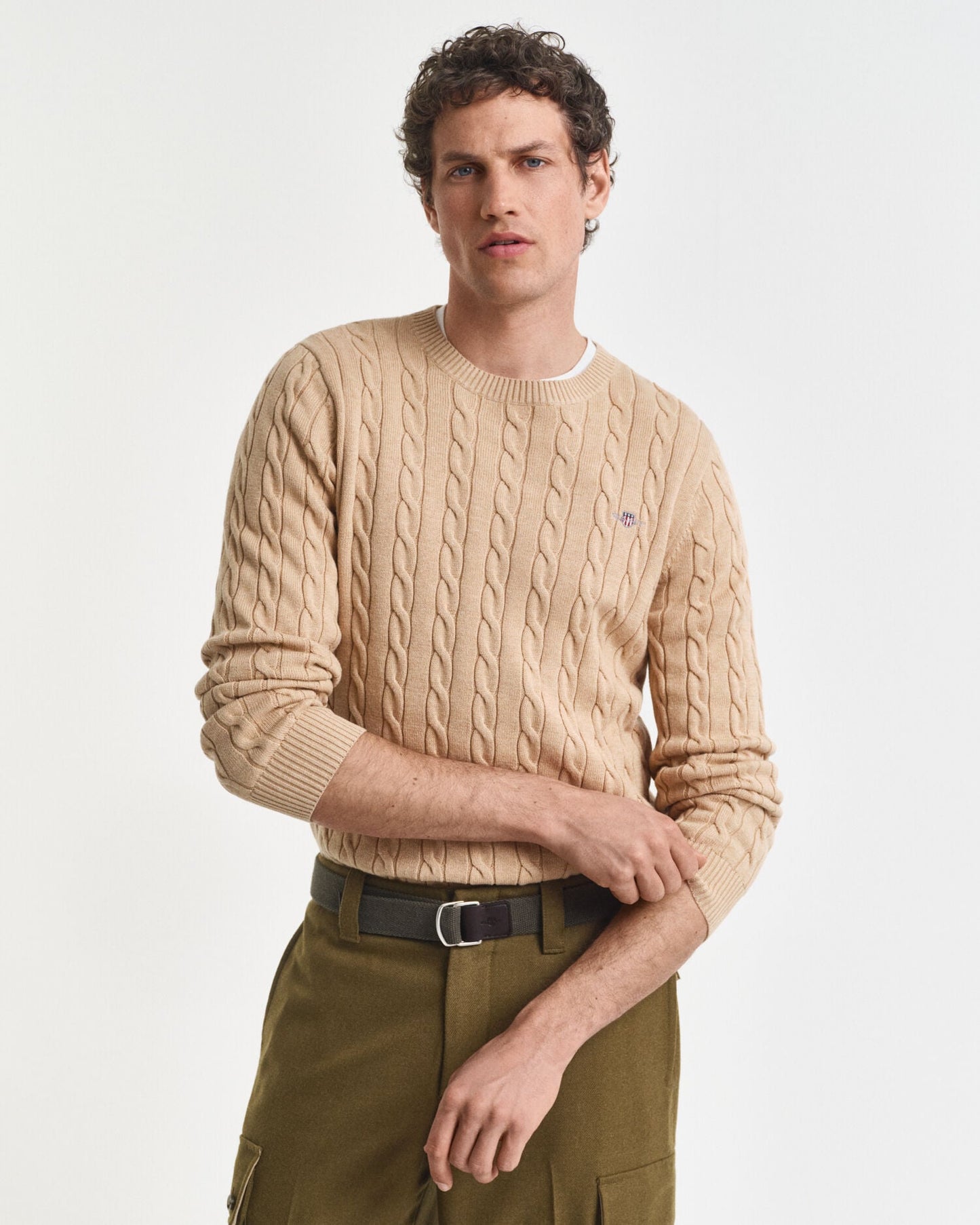 Pull col rond en maille torsadée de coton