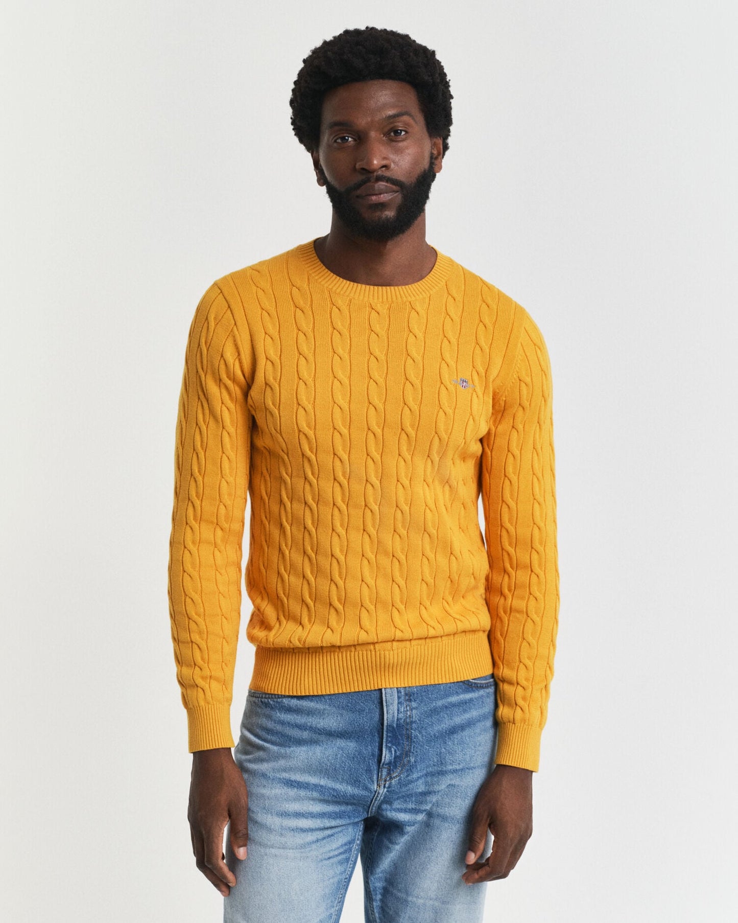 Baumwoll-Zopfstrickpullover mit Rundhalsausschnitt