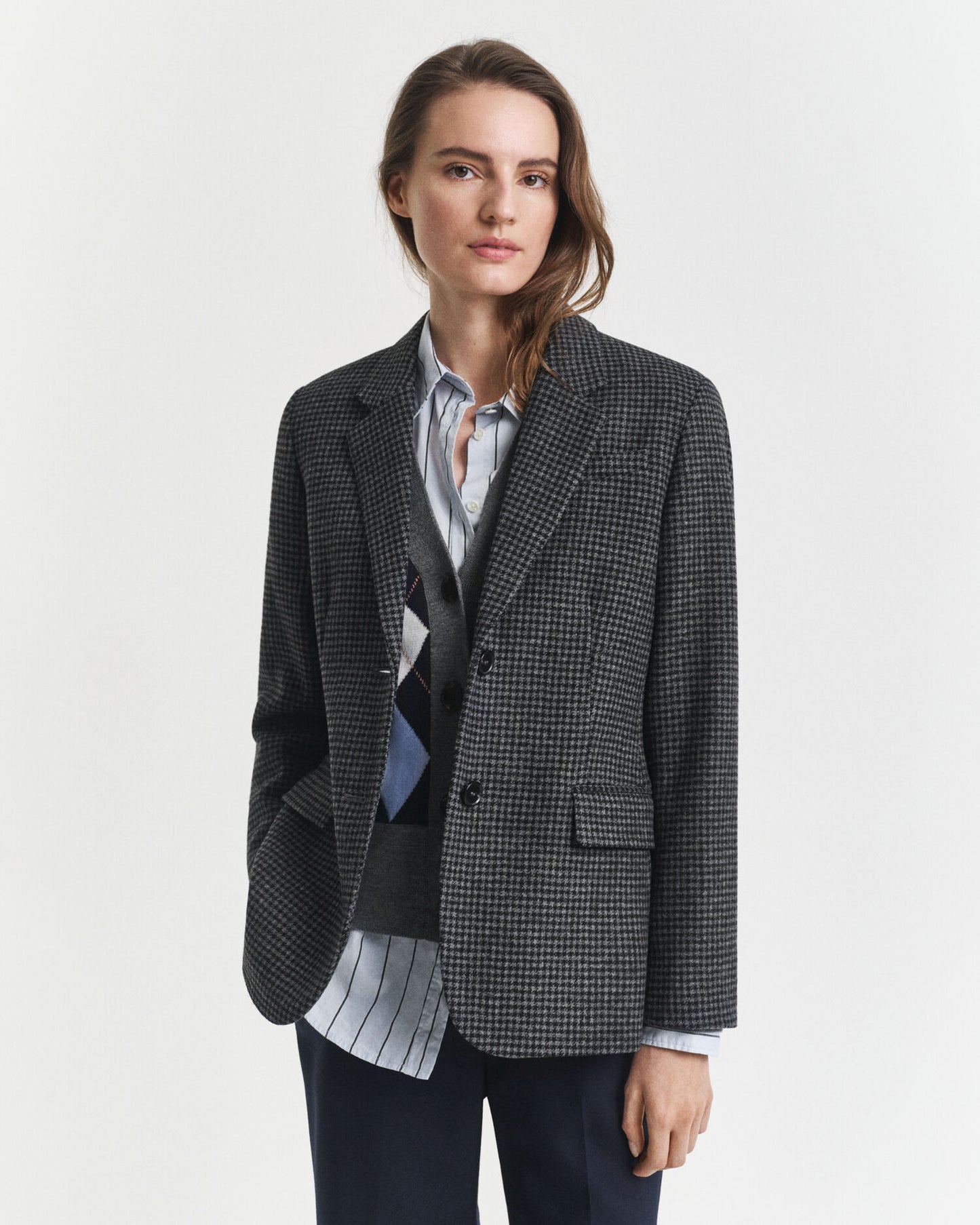 Blazer en Laine Pied-de-Poule Coupe Droite