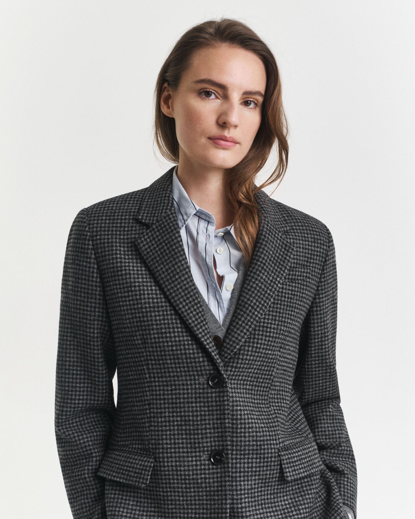 Blazer en Laine Pied-de-Poule Coupe Droite