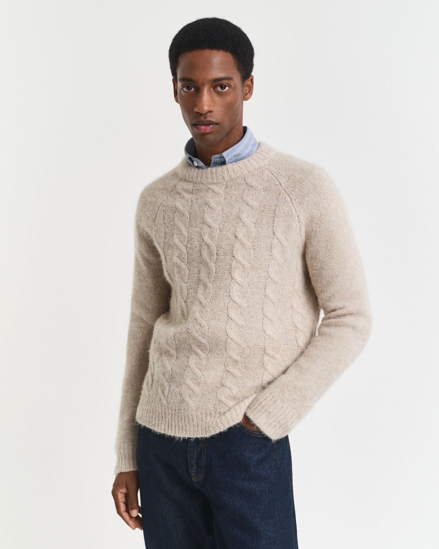 Zopfstrickpullover mit Rundhalsausschnitt