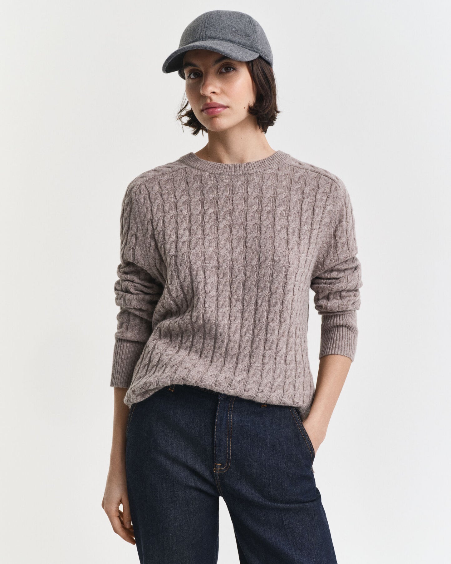 Pullover mit Rundhalsausschnitt aus Wolle mit Zopfmuster
