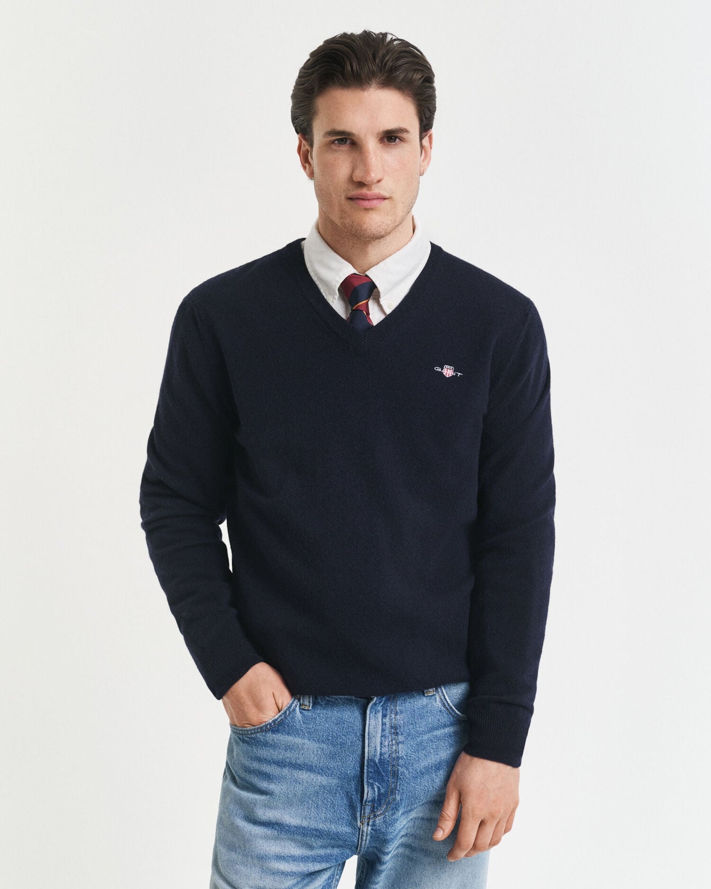 Superfeiner Lammwoll-V-Pullover