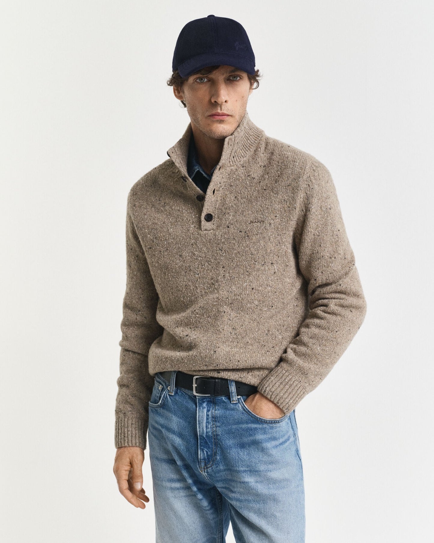 Pullover mit halbem Knopfverschluss, Wollmischung und Noppen