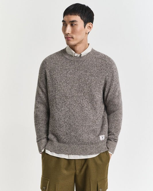 Pullover aus Wollmischung mit Mouliné-Rundhalsausschnitt