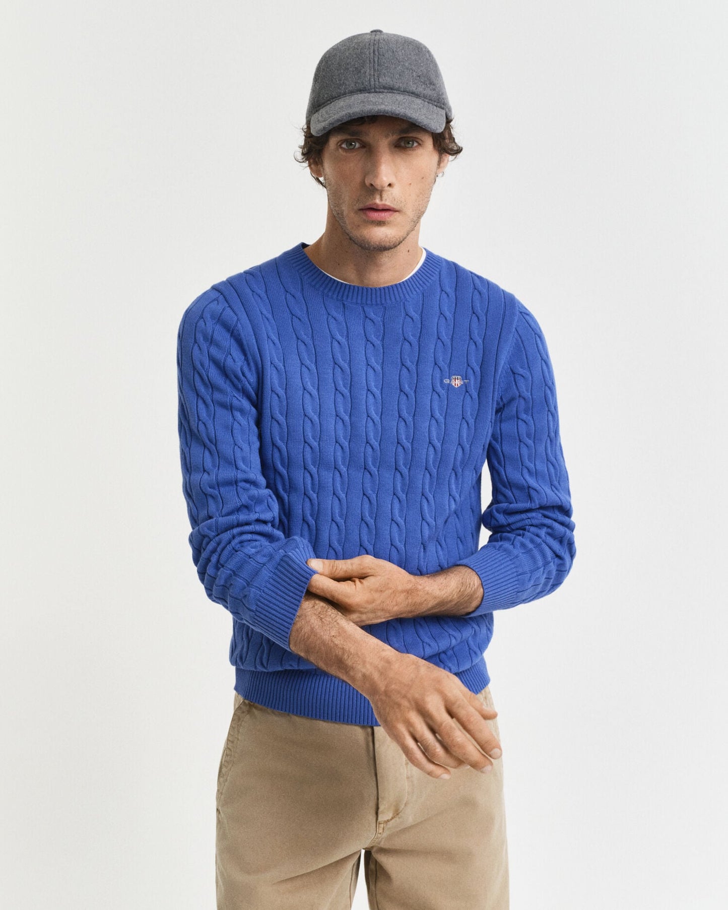 Pull col rond en maille torsadée de coton