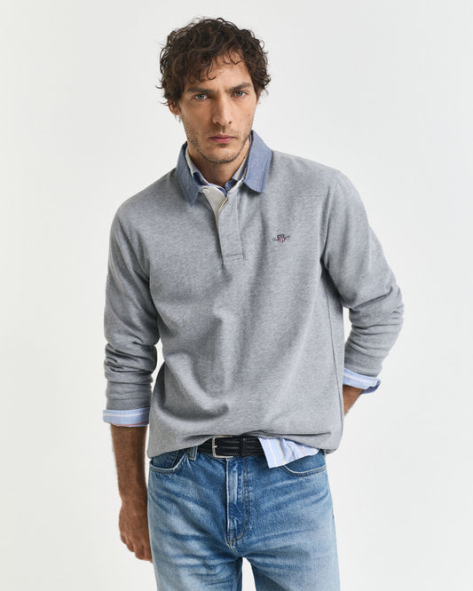 Rugby-Polohemd mit Chambray-Kragen