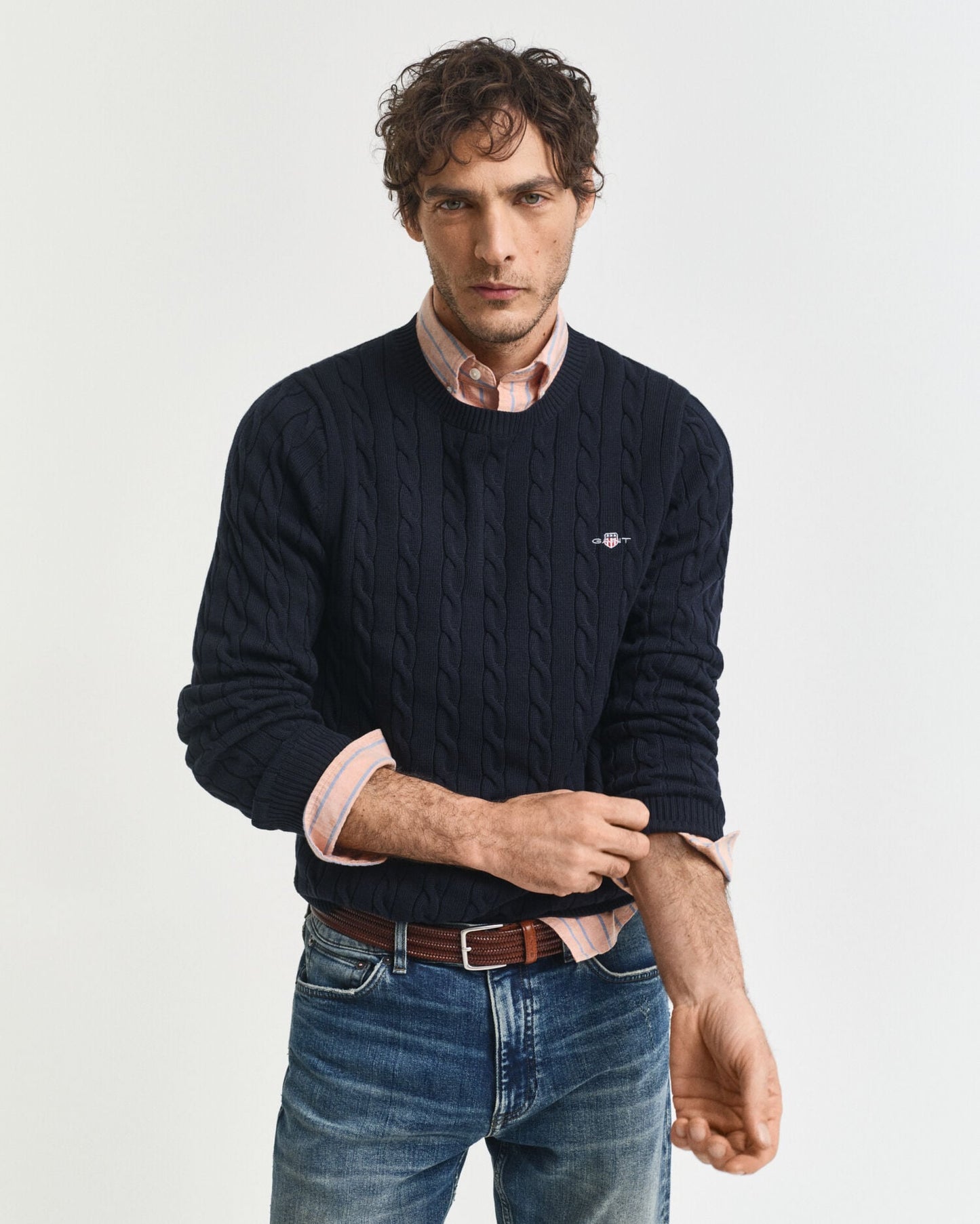 Pull col rond en maille torsadée de coton