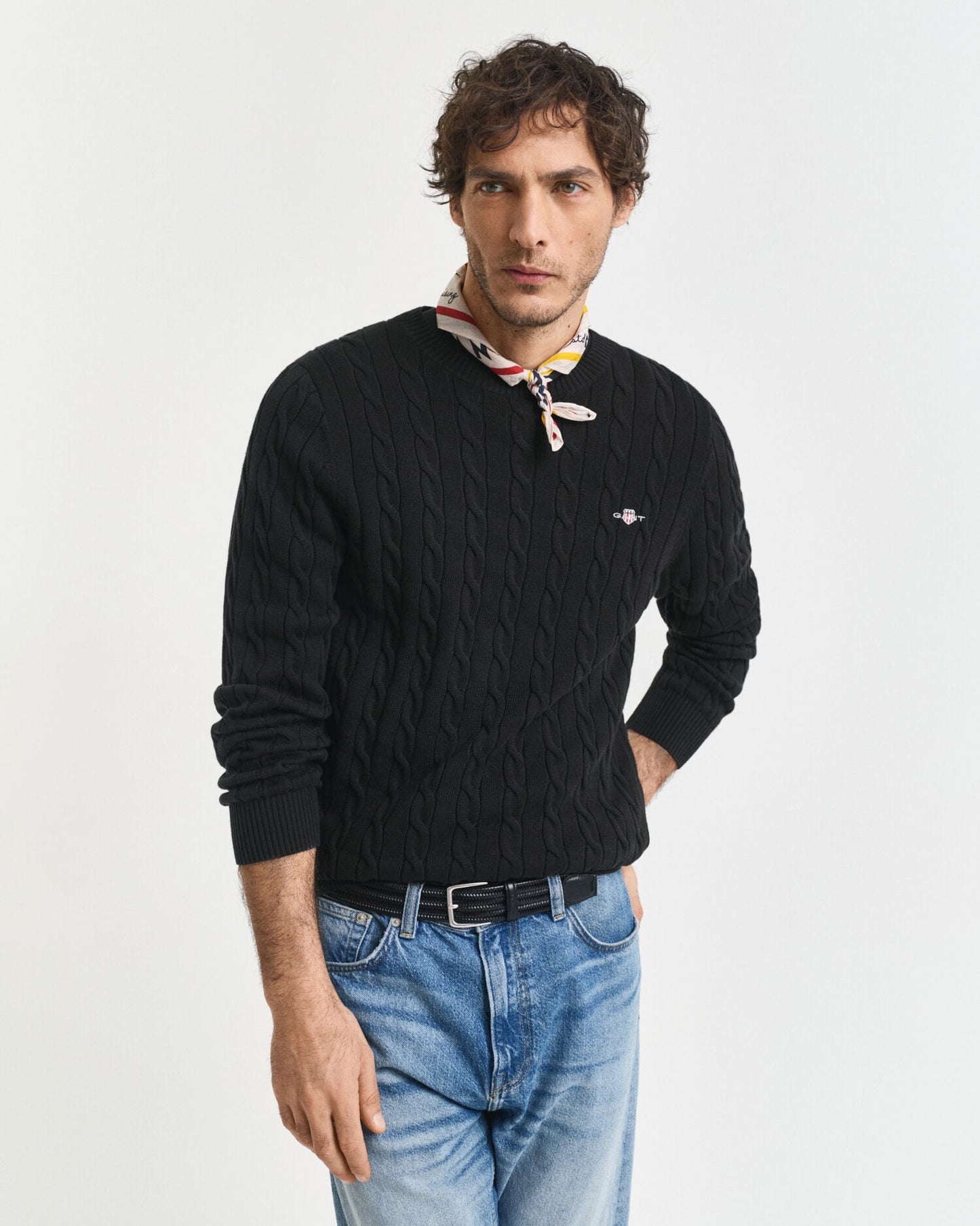 Pull col rond en maille torsadée de coton